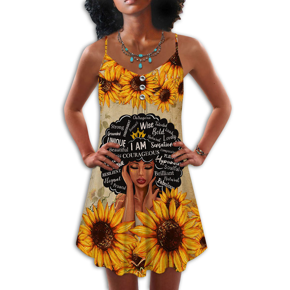 Black Women Sunflower Faith – Women's Summer Sleeveless V-Neck Camisole Dress
