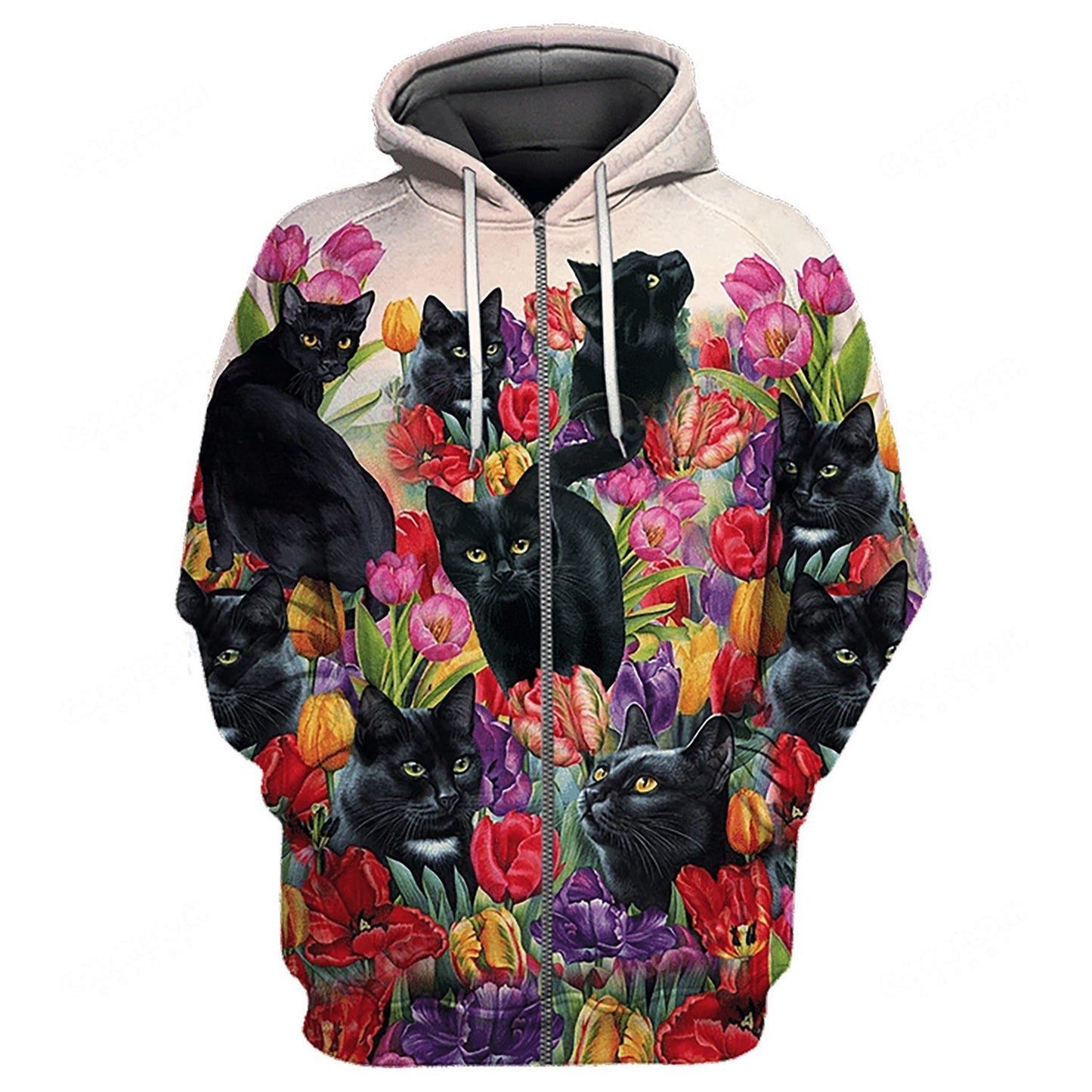 Black Cat Tulip Art - 3D Hoodie2