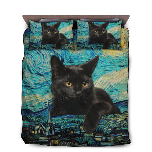 Black Cat Night Bedding Cover For Pet Lover Bedroom Decor