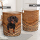 Black Tan Dachshund Dog Rattan Teaxture - Laundry Basket - Owls Matrix LTD