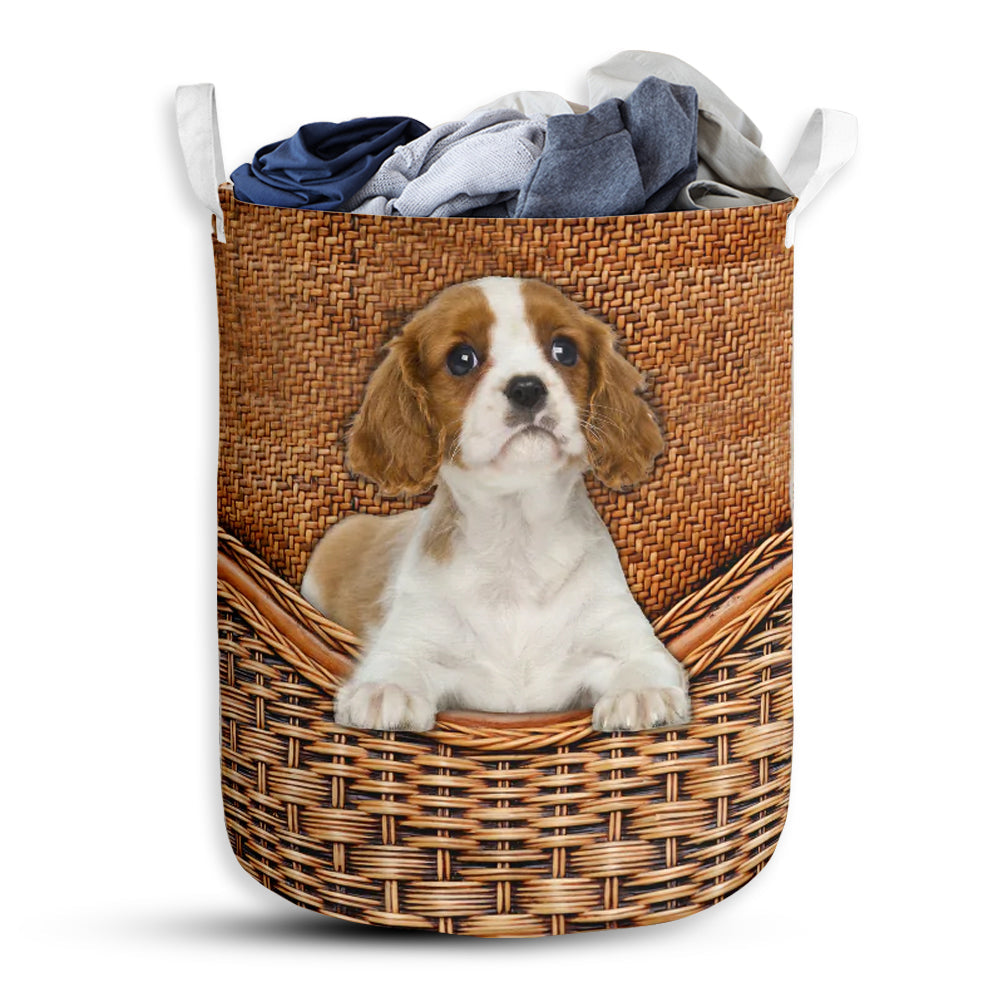 S: 17.72”x13.78” (45x35 cm) Blenheim Cavalier Dog Rattan Teaxture - Laundry Basket - Owls Matrix LTD