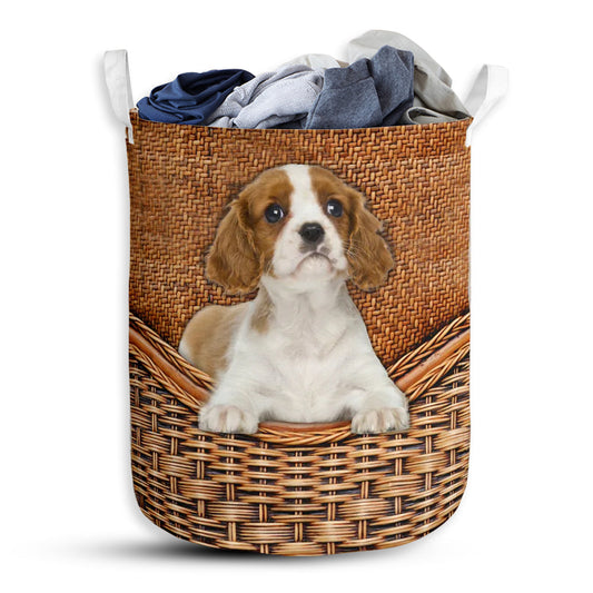 S: 17.72”x13.78” (45x35 cm) Blenheim Cavalier Dog Rattan Teaxture - Laundry Basket - Owls Matrix LTD