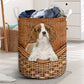 Blenheim Cavalier Dog Rattan Teaxture - Laundry Basket - Owls Matrix LTD