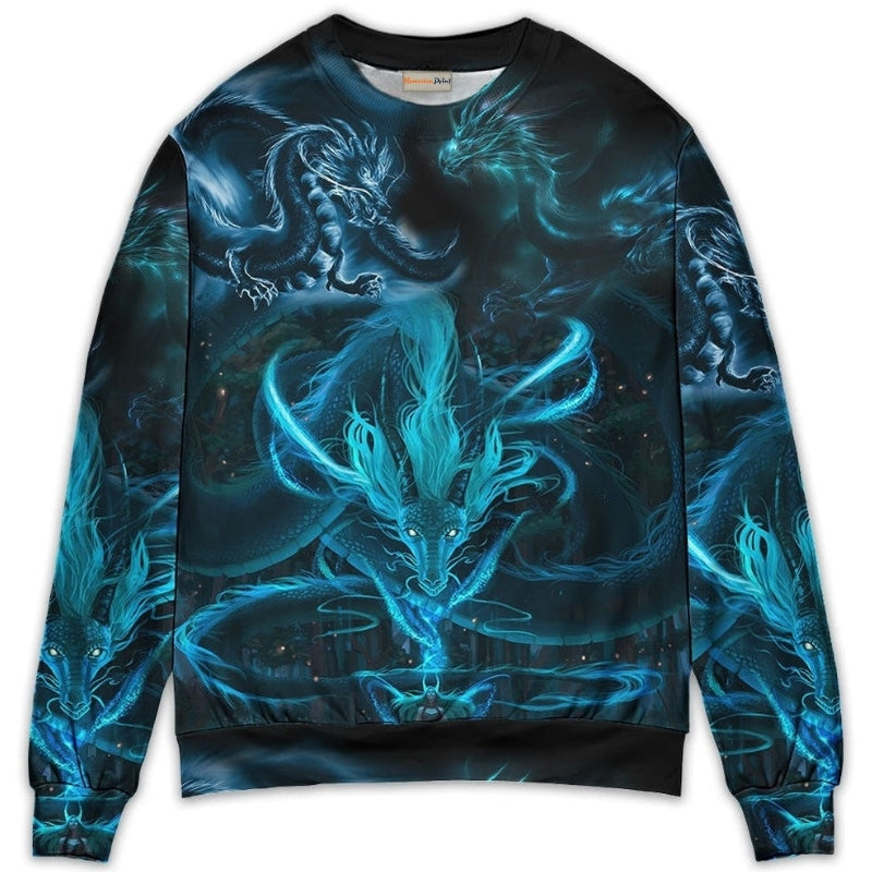 Blue Dragon Lightning Witch Fantasy Art – Sweater - Ugly Christmas Sweater