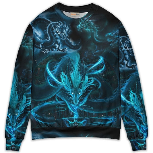 Blue Dragon Lightning Witch Fantasy Art – Sweater - Ugly Christmas Sweater
