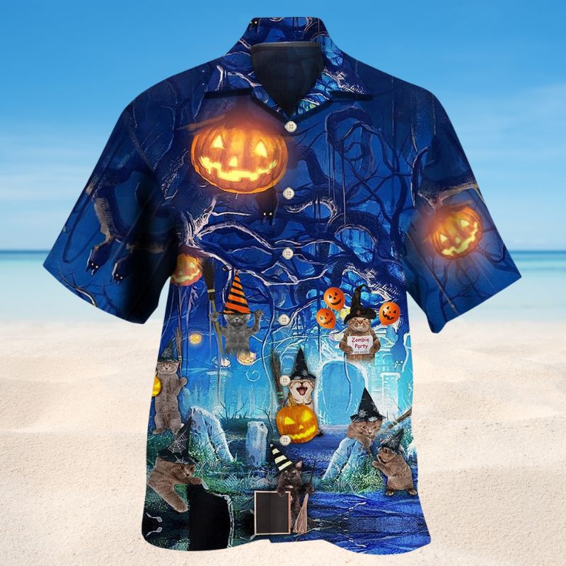Blue Halloween Cat Style – Hawaiian Shirt