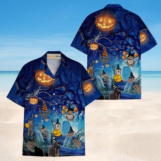 Blue Halloween Cat Style – Hawaiian Shirt