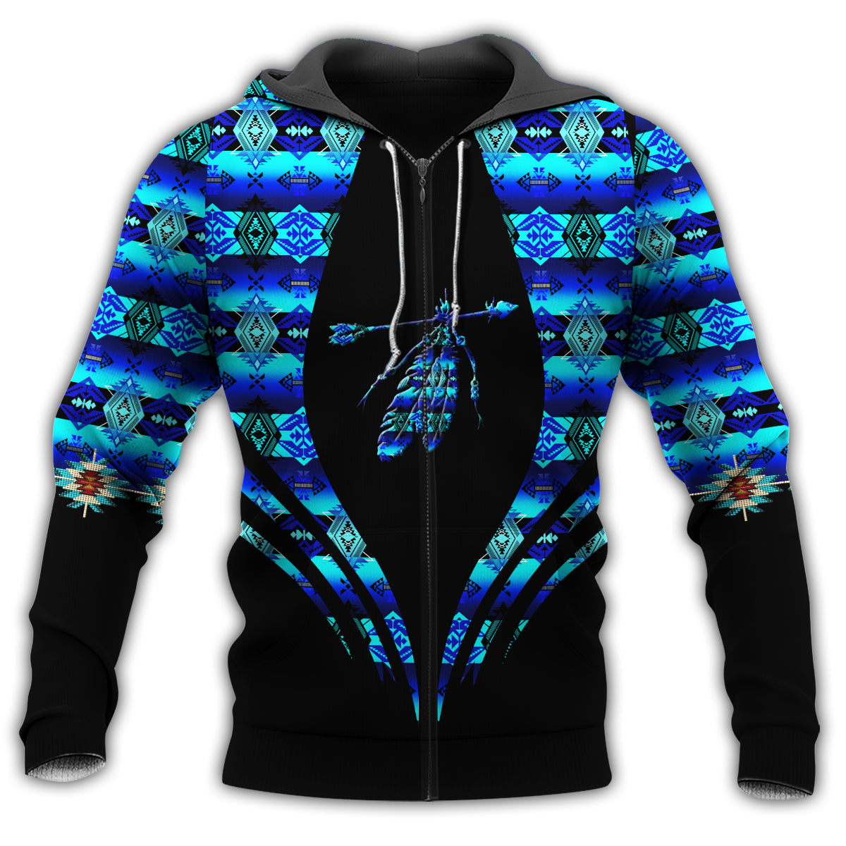 Native Feather Blue Pattern Style - 3D Hoodie