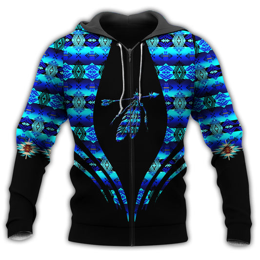 Native Feather Blue Pattern Style - 3D Hoodie