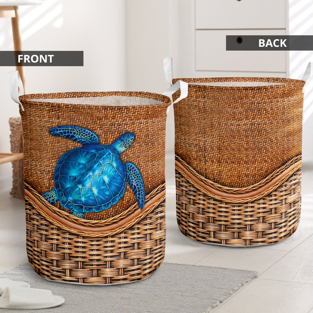 Turtle Blue Turtle Rattan Teaxture - Laundry Basket - Owls Matrix LTD