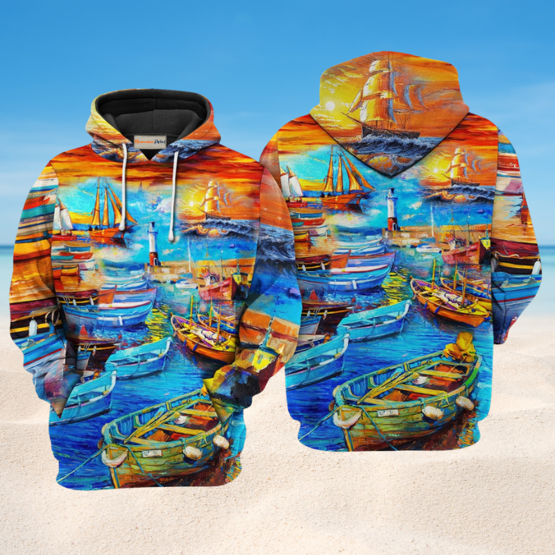 Boat Bygone Days Harbor Art – 3D Hoodie