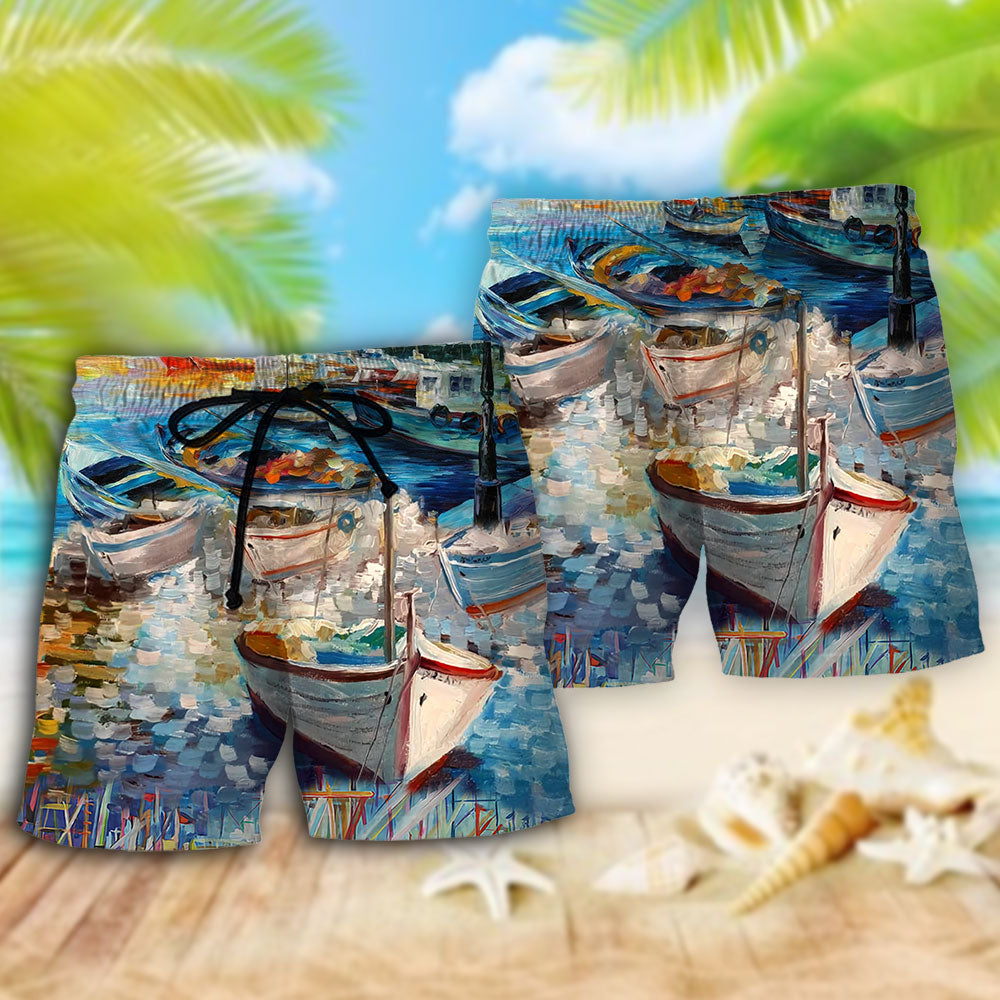 Boat Art Style - Beach Short - Owls Matrix LTD
