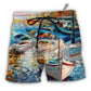 Beach Short / Adults / S Boat Art Style - Beach Short - Owls Matrix LTD