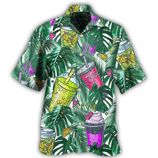 Boba Tea Tropical Leaf Design – Hawaiian Shirt
