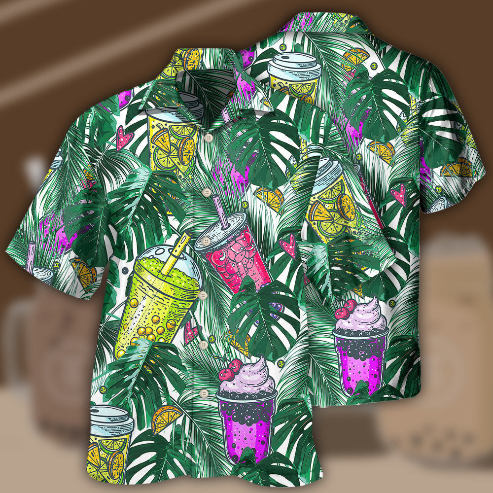 Boba Tea Tropical Leaf Design – Hawaiian Shirt