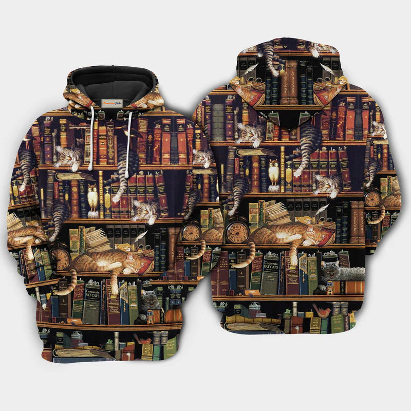 Book And Sleeping Cat Cozy Art – 3D Hoodie