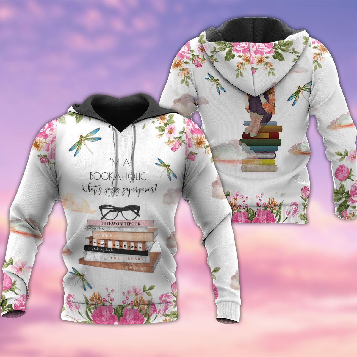 Bookaholic Floral Rose Style - 3D Hoodie
