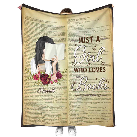 Book Just A Girl Who Loves Books Personalized 50 x 60 Inch Flannel Blanket For Cozy Bedroom And Sofa Decor