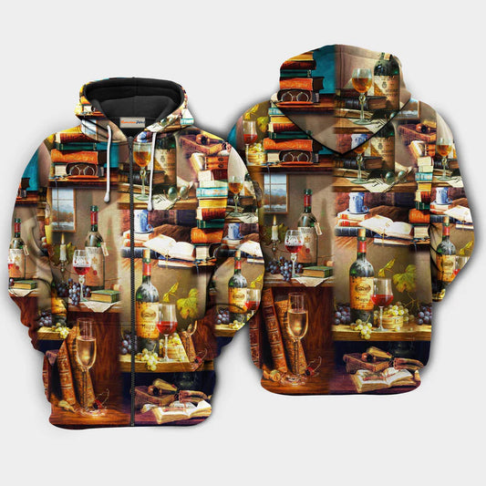Books And Fine Drink Quote Art – 3D Hoodie
