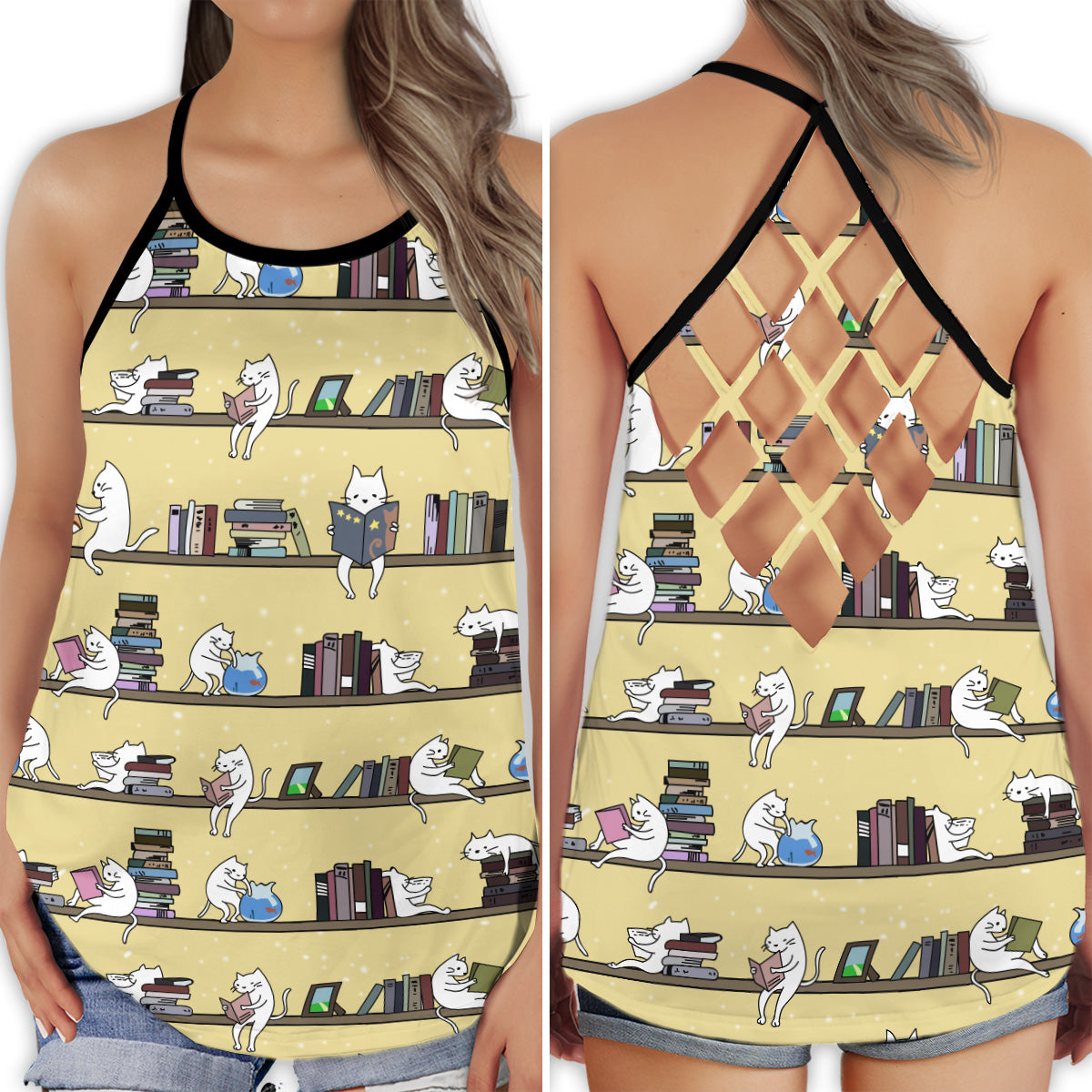 Book Lover Cat Reading – Hollow Tank Top