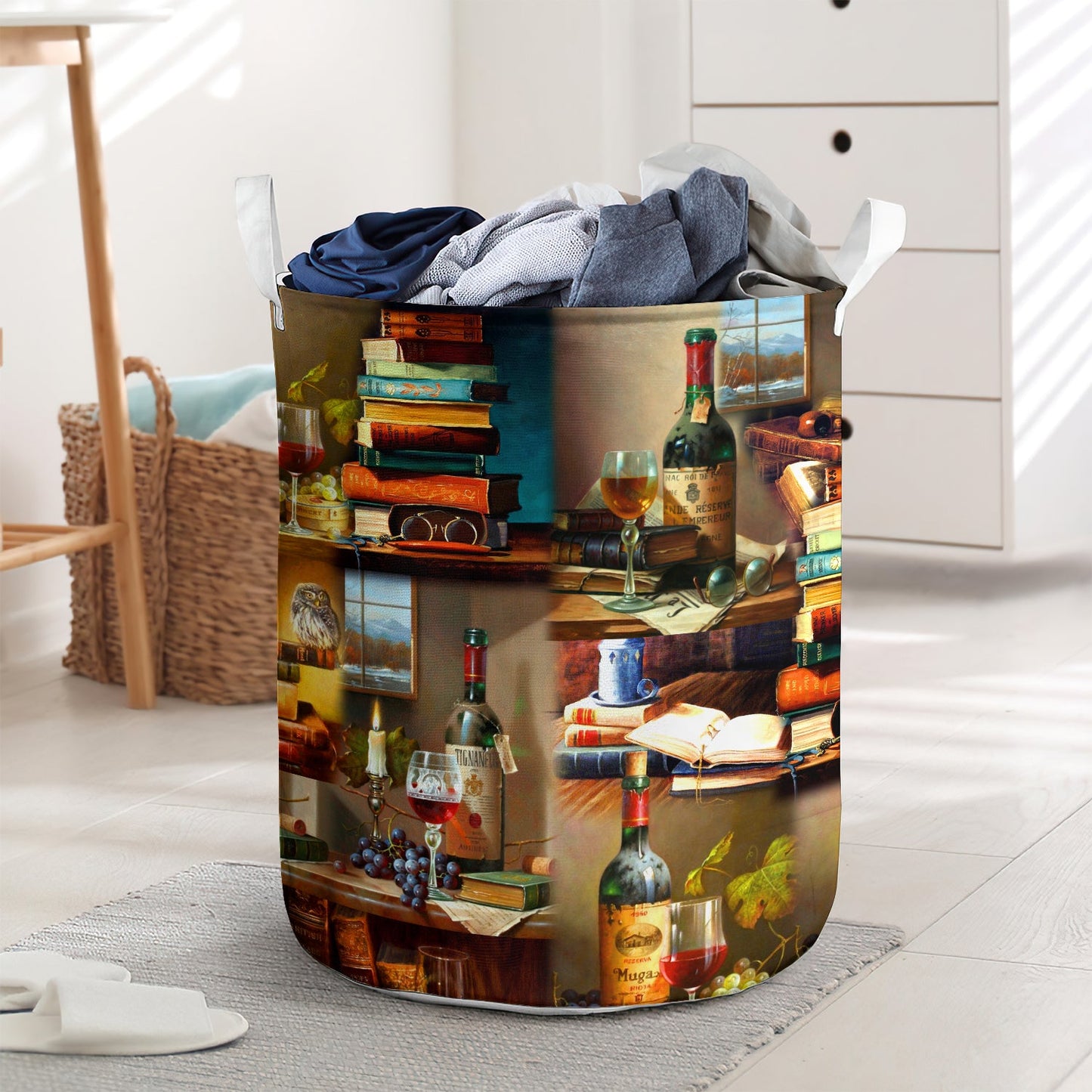 Books and wine vintage life - Laundry basket - LAUB14TNH020322-Owls Matrix