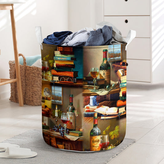 Books and wine vintage life - Laundry basket - LAUB14TNH020322-Owls Matrix