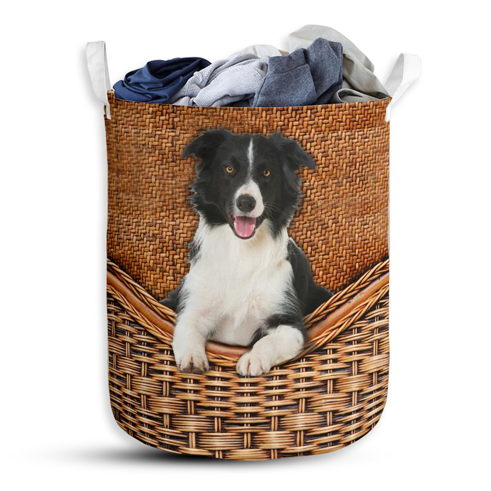 S: 17.72”x13.78” (45x35 cm) Border Collie Dog Rattan Teaxture - Laundry Basket - Owls Matrix LTD