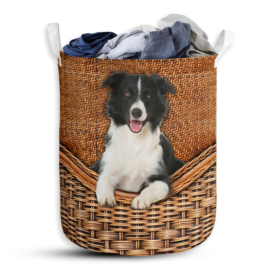 S: 17.72”x13.78” (45x35 cm) Border Collie Dog Rattan Teaxture - Laundry Basket - Owls Matrix LTD