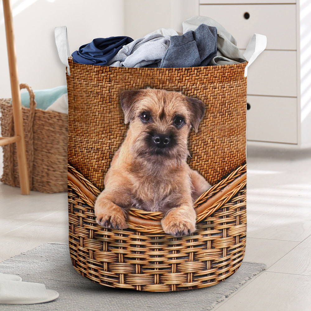 Border Terrier Dog Rattan Teaxture - Laundry Basket - Owls Matrix LTD