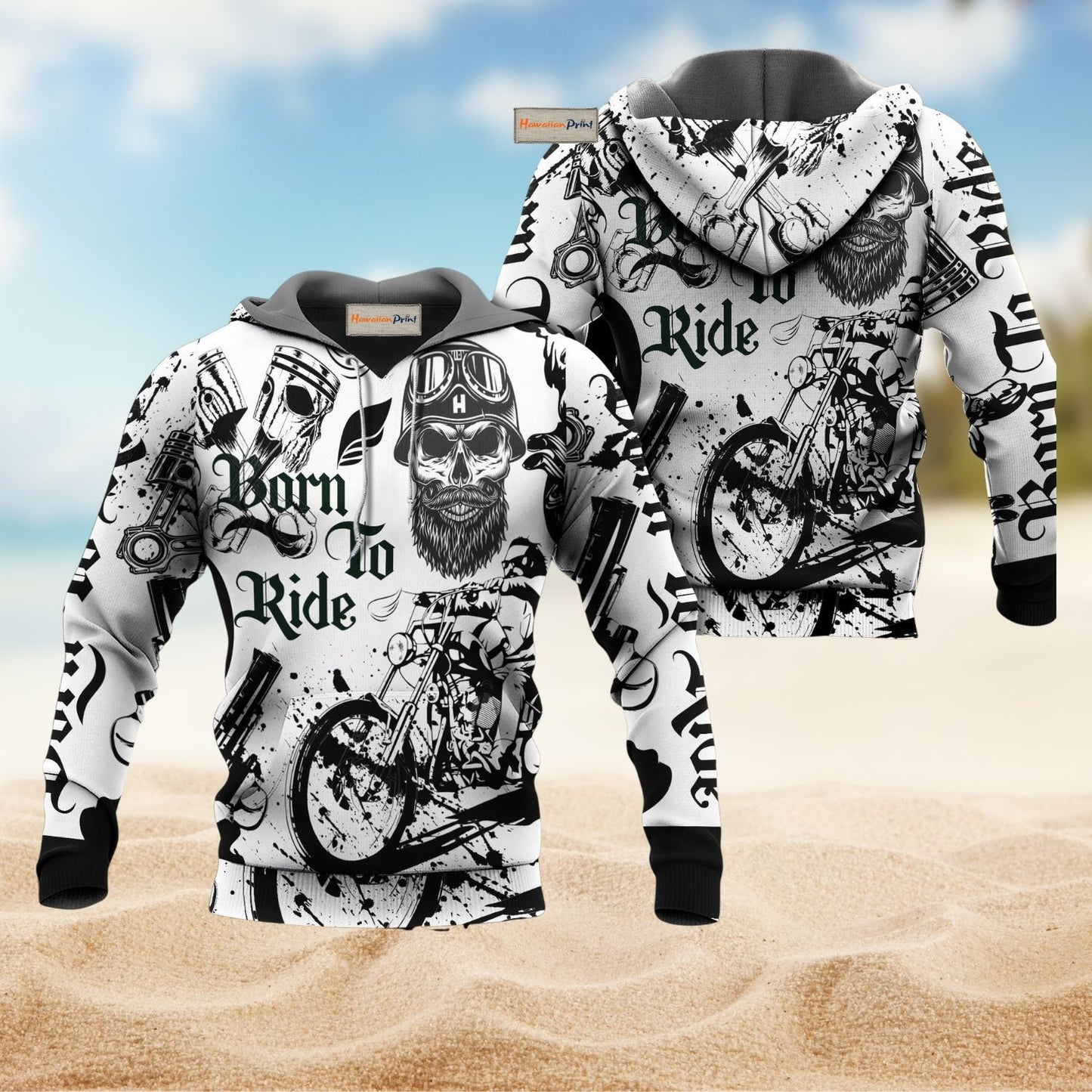 Born To Ride Motorcycle Black And White Art – 3D Hoodie