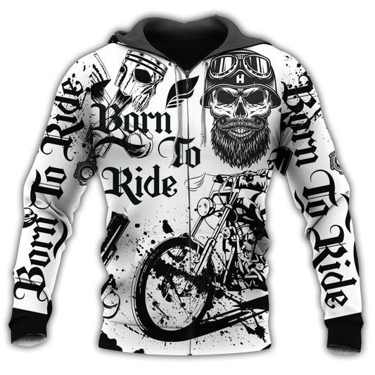 Born To Ride Motorcycle Black White - 3D Hoodie