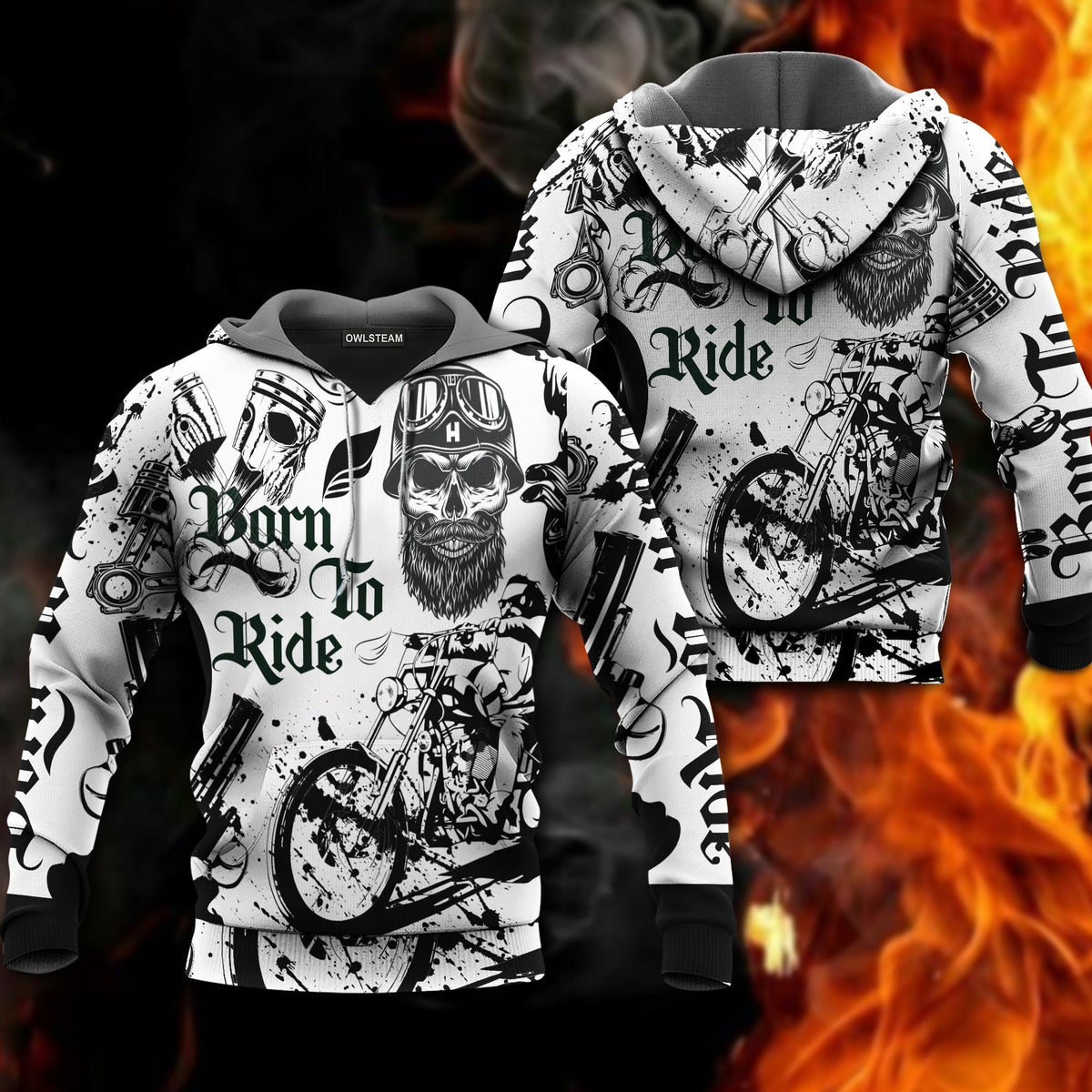 Born To Ride Motorcycle Black White - 3D Hoodie2