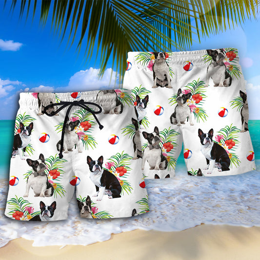 Boston Terrier Tropical Floral Dog Art – Beach Short