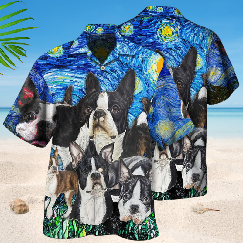 Boston Terrier Starry Night Art Style – Hawaiian Shirt