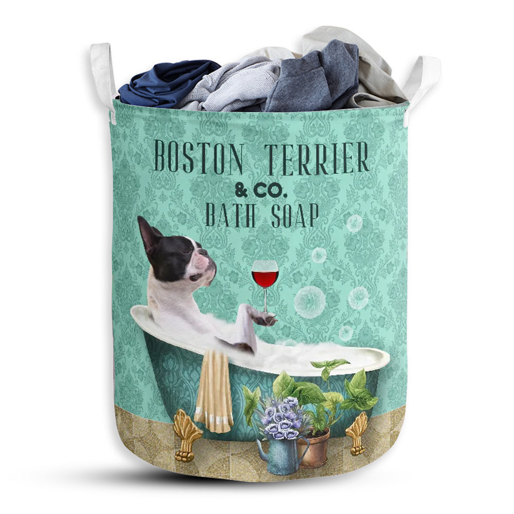 S: 17.72”x13.78” (45x35 cm) Boston Terrier And Bath Soap - Laundry Basket - Owls Matrix LTD