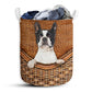 S: 17.72”x13.78” (45x35 cm) Boston Terrier Dog Rattan Teaxture Style - Laundry Basket - Owls Matrix LTD