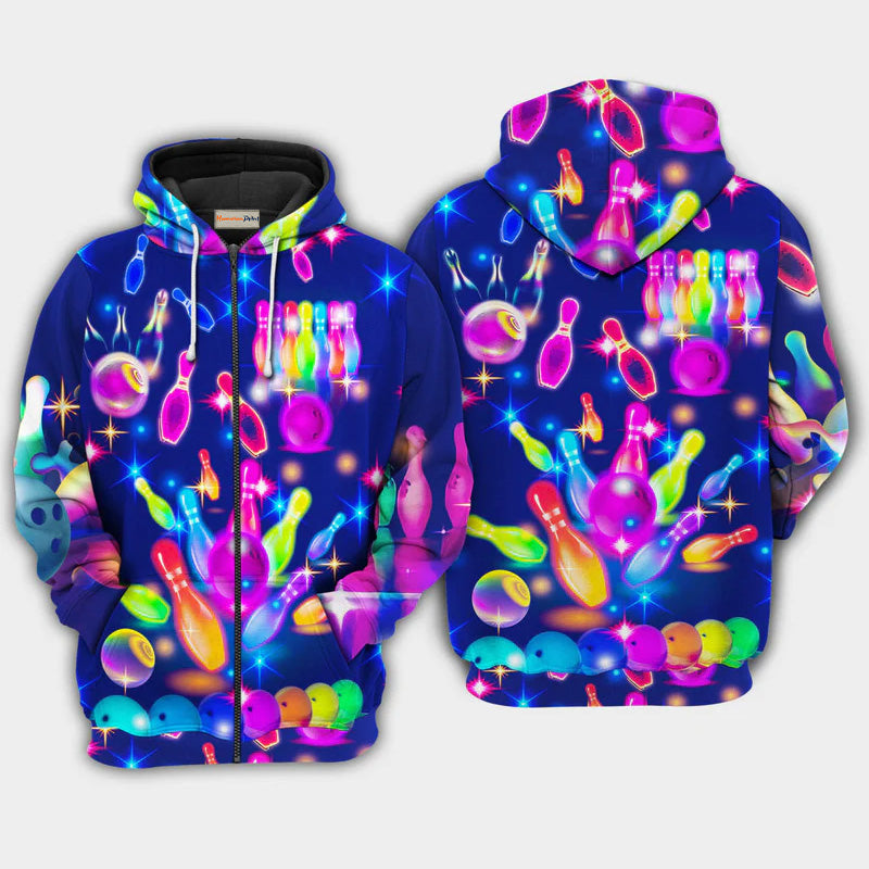 Bowling Rainbow Neon Art – 3D Hoodie