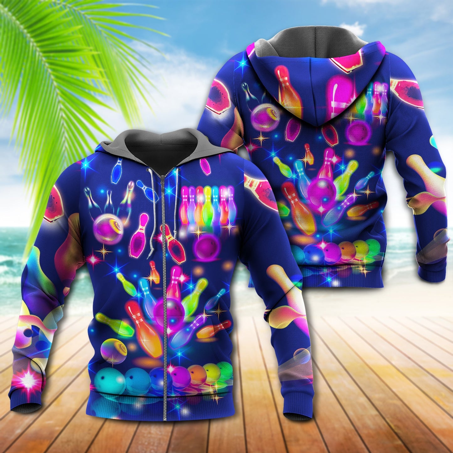 Bowling Neon Rainbow Style - 3D Hoodie4