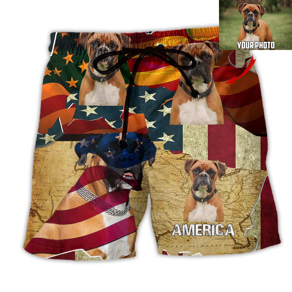 Boxer Dog Sunset America Custom Photo - Beach Short