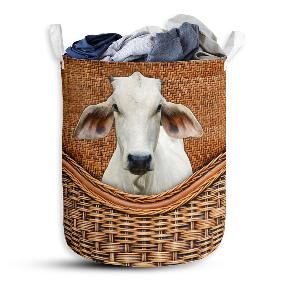S: 17.72”x13.78” (45x35 cm) Brahman Cow Rattan Teaxture - Laundry Basket - Owls Matrix LTD