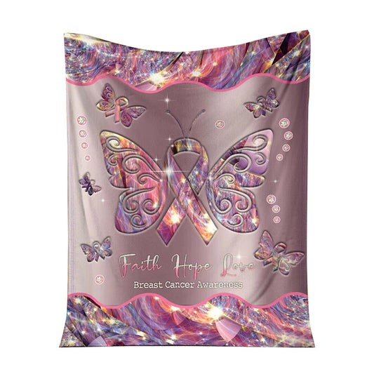 Breast Cancer Awareness Butterfly 50 x 60 Inch Flannel Blanket For Cozy Bedroom And Sofa Decor