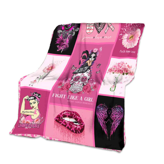 Breast Cancer Awareness Brave Support Message 50 x 60 Inch Flannel Blanket For Cozy Bedroom And Sofa Decor