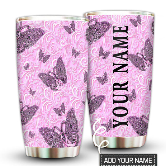 Breast Cancer Butterfly Love Pink Personalized 20 Oz Tumbler