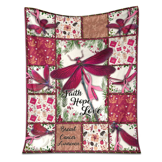 Breast Cancer Awareness Dragonfly 50 x 60 Inch Flannel Blanket For Cozy Bedroom And Sofa Decor