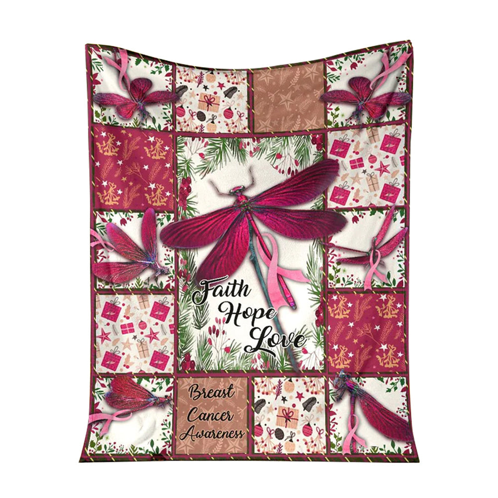 Breast Cancer Faith Hope Love Dragon Floral 50 x 60 Inch Flannel Blanket For Cozy Bedroom And Sofa Decor