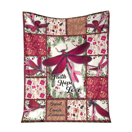 Breast Cancer Faith Hope Love Dragon Floral 50 x 60 Inch Flannel Blanket For Cozy Bedroom And Sofa Decor