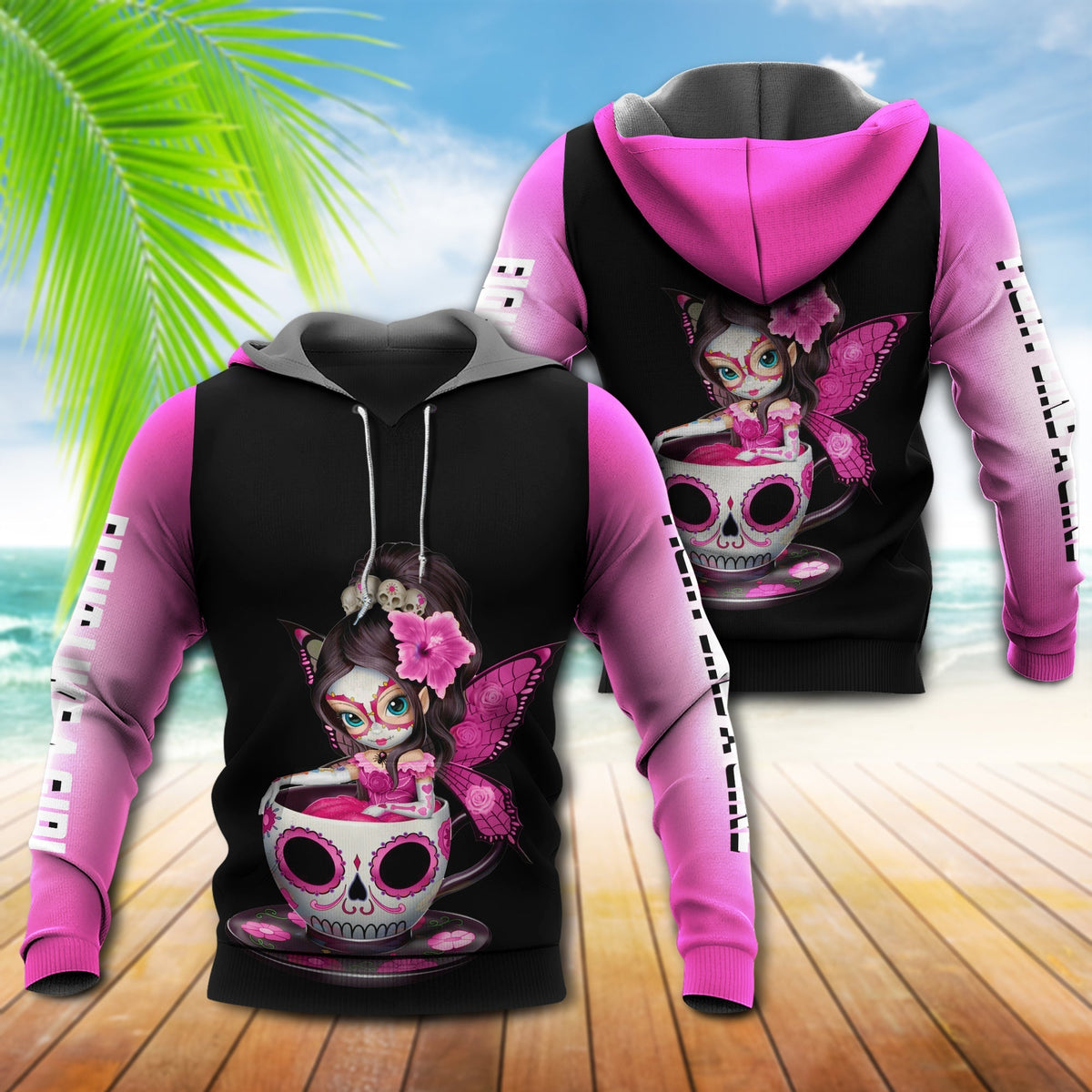 Breast Cancer Awareness Skull Tea Cup - 3D Hoodie