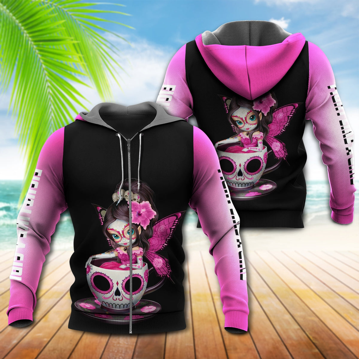 Breast Cancer Awareness Skull Tea Cup - 3D Hoodie
