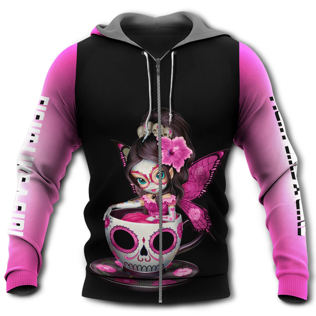 Breast Cancer Awareness Skull Tea Cup - 3D Hoodie