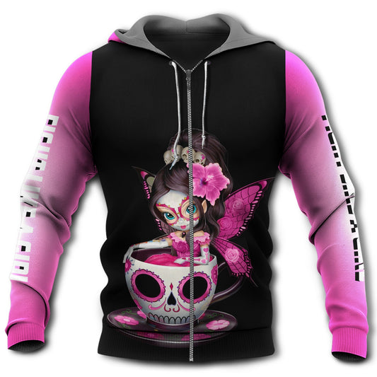 Breast Cancer Awareness Skull Tea Cup - 3D Hoodie